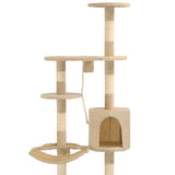 Cat Tree with Sisal Scratching Posts Wall Mounted 194 cm Beige 170588