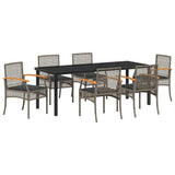 Garden Dining Set with Cushion 7 pcs Grey and Black Rattan 3380825
