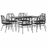 7 Piece Garden Dining Set Black Poly Rattan Glass 3334440