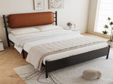 Metal 4ft6 double bed 135190cm, With a PU-upholstered headboard, Durable and Sturdy, Youth N604P390164B