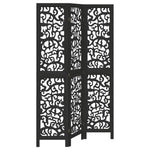 Room Divider 3 Panels Black Solid Wood Paulownia 358750
