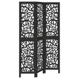 Room Divider 3 Panels Black Solid Wood Paulownia 358750