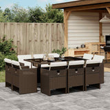 11 Piece Garden Dining Set with Cushions Brown Poly Rattan 3210669