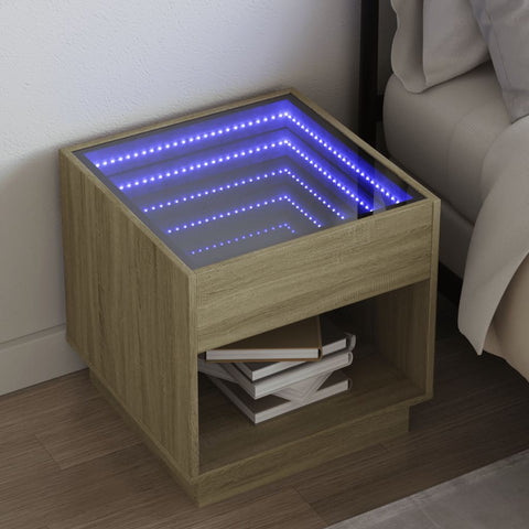 ZNTS Bedside Table with Infinity LED Sonoma Oak 50x50x50 cm 3284086