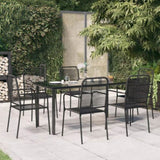 7 Piece Garden Dining Set Black Cotton Rope and Steel 3156537