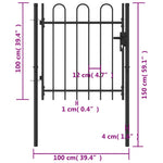 ZNTS Fence Gate Single Door with Arched Top Steel 1x1 m Black 146029