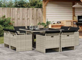 9 Piece Garden Dining Set with Cushions Light Grey Poly Rattan 3210659