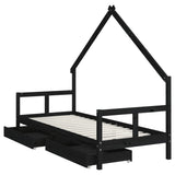 Kids Bed Frame with Drawers Black 80x200 cm Solid Wood Pine 834551