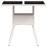 Garden Table with Glass Top White 80x80x75 cm Poly Rattan 368132