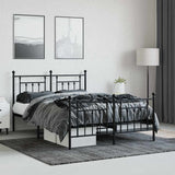 Bed Frame Black Steel Double Bed Frame Rectangular Industrial 353556