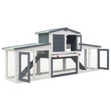 170843 Outdoor Large Rabbit Hutch Grey and White 201x45x85 cm Wood