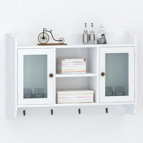 White MDF Wall Cabinet Display Shelf Book/DVD/Glass Storage 242435