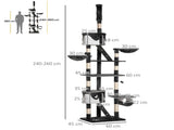 Floor-to-Ceiling Cat Tree for Indoor Cats, 240-260cm Adjustable Cat Tree - White T3398P347599
