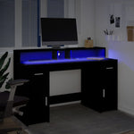 Desk with LED Lights Black 140x55x91 cm Engineered Wood 3309421