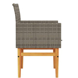 Garden Chairs with Cushions 2 pcs Grey Poly Rattan&Solid Wood 368715