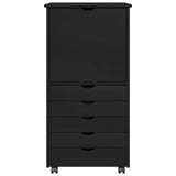 Rolling Cabinet Black 53 x 39 x 103 cm Solid Pine Wood 42028371