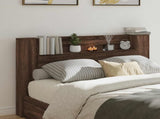 Storage Headboard with LED Brown Oak Engineered Wood 3418681