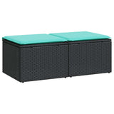 2 Piece Garden Sofa Set with Cushions Black Poly Rattan Acacia 3328680
