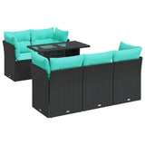 6 Piece Garden Sofa Set with Cushions Black Poly Rattan Acacia 3326098