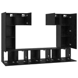 TV Cabinet Set Wall-mounted 7 pcs Black Oak Engineered Wood 3393136