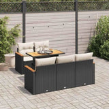 6 Piece Garden Sofa Set with Cushions Black Poly Rattan Acacia 3327437