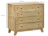 Storage Cabinet, 4-Drawer Unit with Rattan Element for Bedroom, Living Room, 80cmx35cmx95cm, Wood T3398P344151