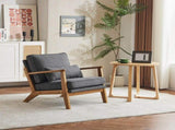 Mid-Century Oak Accent Chair - Linen-Cotton Dark Gray Upholstered Single Lounge Chair, Indoor 18928808