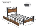 Metal bed, 3FT single bed 90x190cm, With 2 drawerss, Durable and Sturdy, Youth bed, Storage bed for N604P283076B