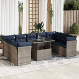 10 Piece Garden Sofa Set with Cushions Grey Poly Rattan Acacia 3326222