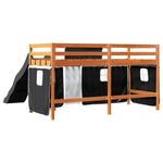 Kids' Loft Bed with Curtains White&Black 80x200 cm Solid Wood Pine 3309071