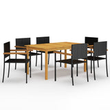 Dining Set Black Solid acacia wood, PE rattan, Powder-coated steel 3067809