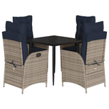 5 Piece Garden Dining Set with Cushions Grey Poly Rattan 3213296