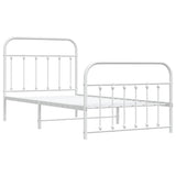 Bed Frame White Powder-Coated Steel Single Bed Frame 352639