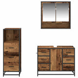 Bathroom Furniture Set with Door 3 pcs Old Wood Engineered Wood 3402494