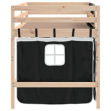 Kids' Loft Bed with Curtains without Mattress White&Black 90x200cm 3206964