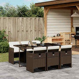 7 Piece Garden Dining Set with Cushions Brown Poly Rattan 3210549