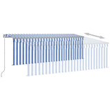 ZNTS Manual Retractable Awning with Blind 4.5x3m Blue&White 3069436