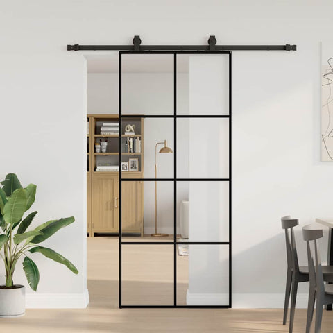 Sliding Door with Hardware Set Black 90x205 cm ESG Glass 3375804