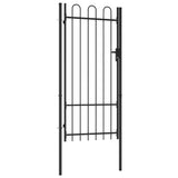 Fence Gate Single Door with Arched Top Steel 1x2 m Black 145744