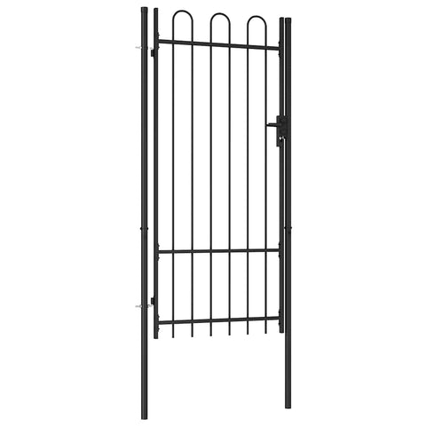 Fence Gate Single Door with Arched Top Steel 1x2 m Black 145744