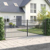 Fence Gate with Spear Top with Lock Grey 404 x 150 cm Steel 42009050