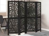 Room Divider 4 Panels Black Solid Wood Paulownia 358753