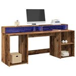 Desk with LED Lights Old Wood 200x55x91 cm Engineered Wood 3309445