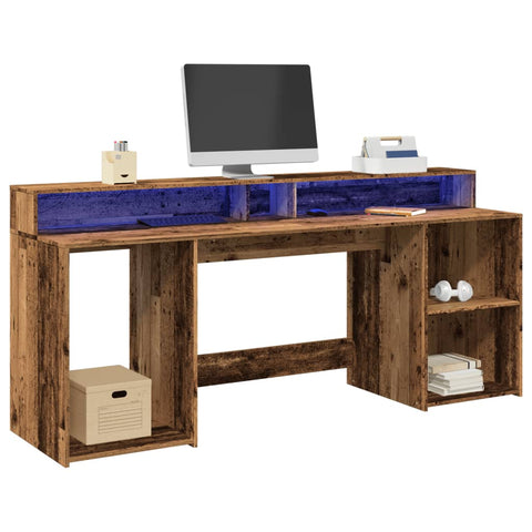 Desk with LED Lights Old Wood 200x55x91 cm Engineered Wood 3309445