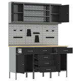 Work Cabinet with Drawer 7 pcs Black Engineered Wood and Steel 3321442