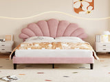 4ft6 Double Upholstered Velvet Bed, with Adjustable Chic Petal Headboard, Velvet Platform Bed N652P169591