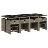 13 Piece Garden Dining Set with Cushions Grey Poly Rattan 3211160