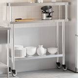 Kitchen Work Table with Overshelf 110x30x120 cm Stainless Steel 3208897