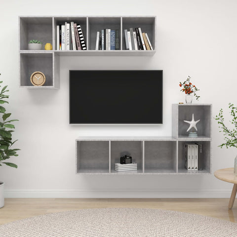 4 Piece TV Cabinet Set Concrete Grey Engineered Wood 3079812