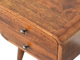 Solid Wood Mini Chestnut Curved Bedside, 2 Drawers, Dark Brown B2743P402921